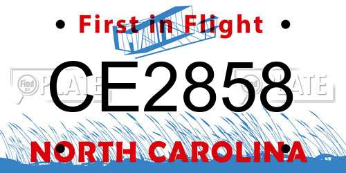 CE2858 North Carolina License Plate
