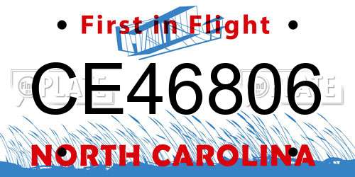 CE46806 North Carolina License Plate
