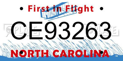 CE93263 North Carolina License Plate