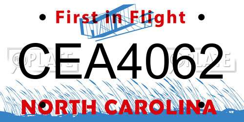 CEA4062 North Carolina License Plate