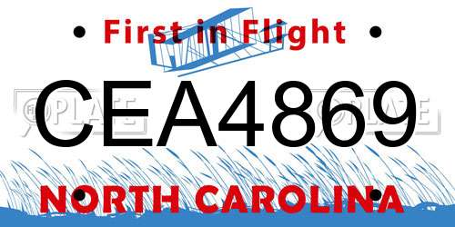CEA4869 North Carolina License Plate