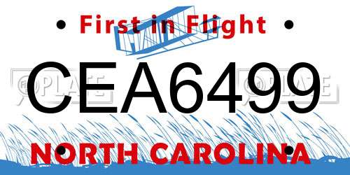 CEA6499 North Carolina License Plate