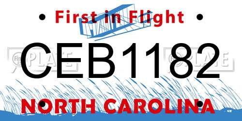 CEB1182 North Carolina License Plate