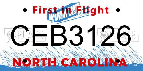 CEB3126 North Carolina License Plate