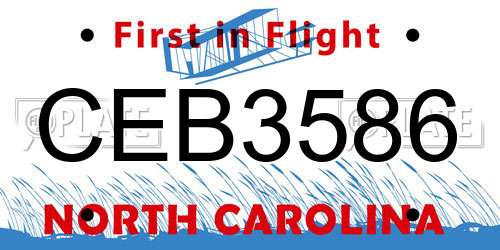 CEB3586 North Carolina License Plate