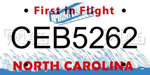 CEB5262 North Carolina License Plate