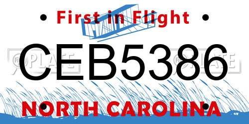 CEB5386 North Carolina License Plate