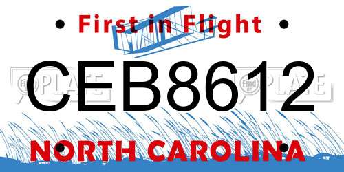 CEB8612 North Carolina License Plate