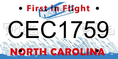 CEC1759 North Carolina License Plate