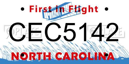 CEC5142 North Carolina License Plate