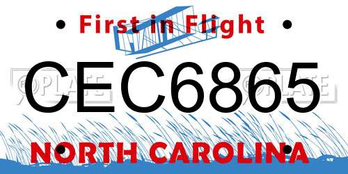 CEC6865 North Carolina License Plate