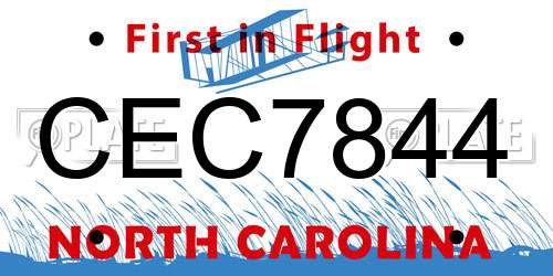 CEC7844 North Carolina License Plate