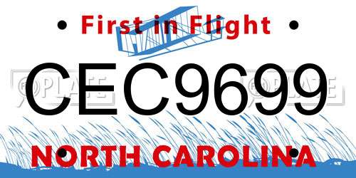 CEC9699 North Carolina License Plate