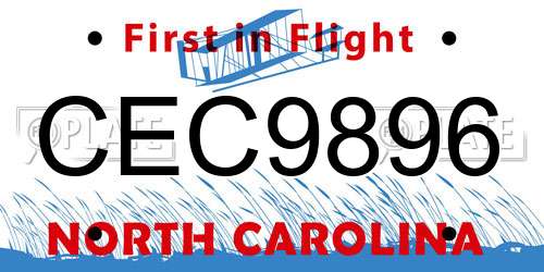 CEC9896 North Carolina License Plate