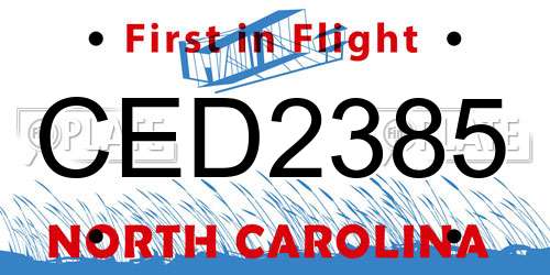CED2385 North Carolina License Plate