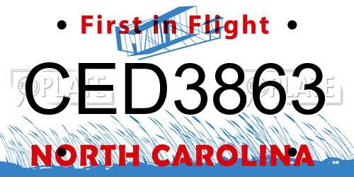 CED3863 North Carolina License Plate