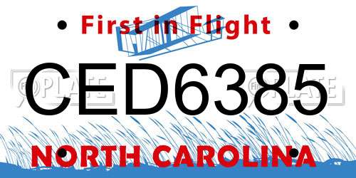 CED6385 North Carolina License Plate