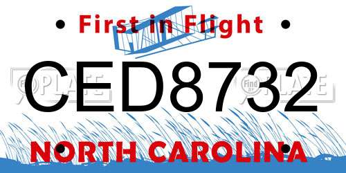 CED8732 North Carolina License Plate