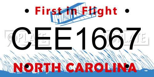 CEE1667 North Carolina License Plate