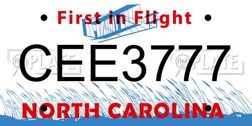 CEE3777 North Carolina License Plate