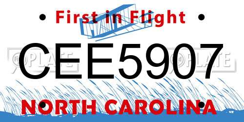 CEE5907 North Carolina License Plate