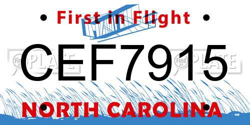 CEF7915 North Carolina License Plate