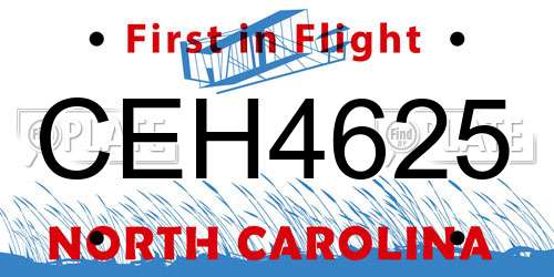 CEH4625 North Carolina License Plate