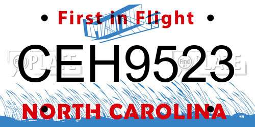 CEH9523 North Carolina License Plate
