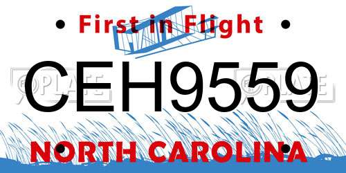 CEH9559 North Carolina License Plate