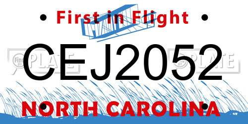 CEJ2052 North Carolina License Plate