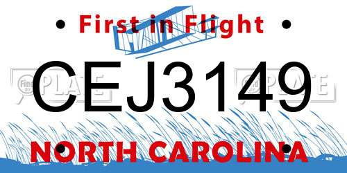 CEJ3149 North Carolina License Plate