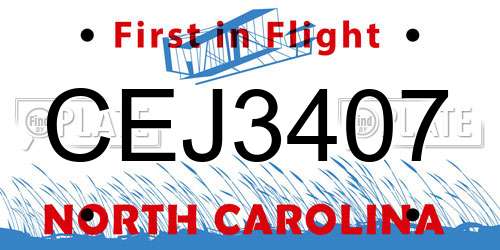 CEJ3407 North Carolina License Plate