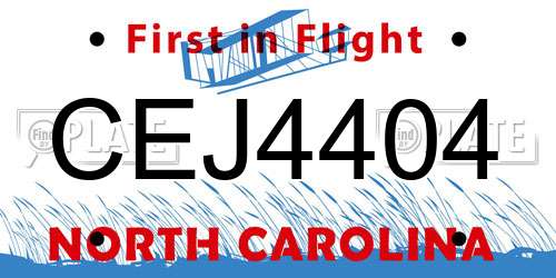 CEJ4404 North Carolina License Plate