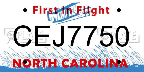 CEJ7750 North Carolina License Plate
