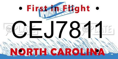 CEJ7811 North Carolina License Plate