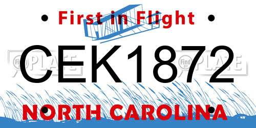 CEK1872 North Carolina License Plate