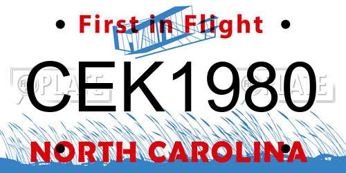 CEK1980 North Carolina License Plate