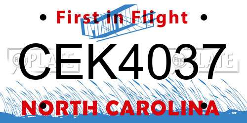 CEK4037 North Carolina License Plate