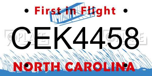 CEK4458 North Carolina License Plate