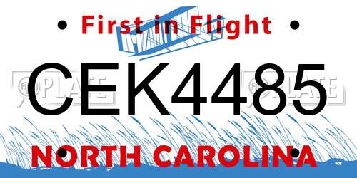 CEK4485 North Carolina License Plate
