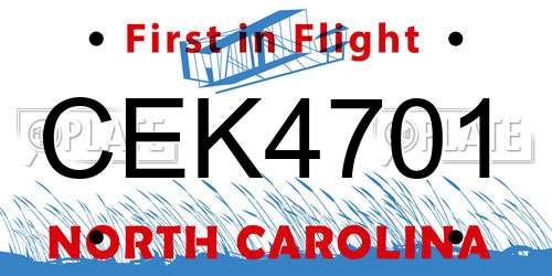 CEK4701 North Carolina License Plate