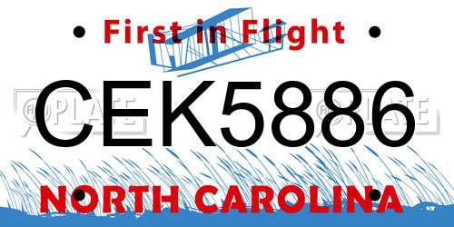 CEK5886 North Carolina License Plate