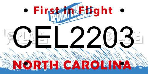 CEL2203 North Carolina License Plate