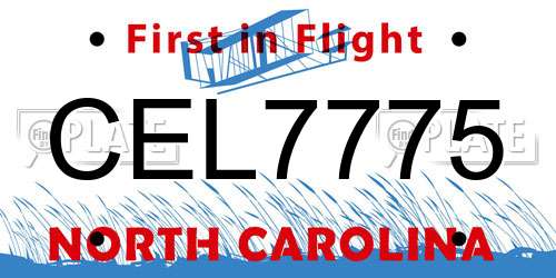 CEL7775 North Carolina License Plate