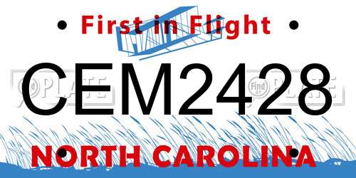 CEM2428 North Carolina License Plate