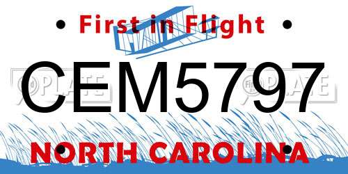 CEM5797 North Carolina License Plate
