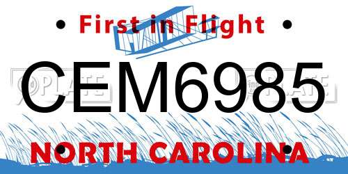 CEM6985 North Carolina License Plate
