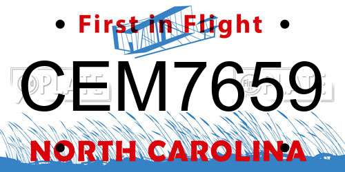 CEM7659 North Carolina License Plate