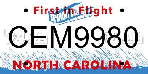 CEM9980 North Carolina License Plate