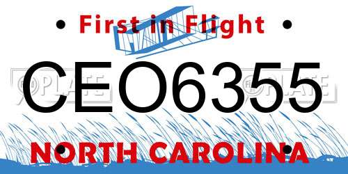 CEO6355 North Carolina License Plate